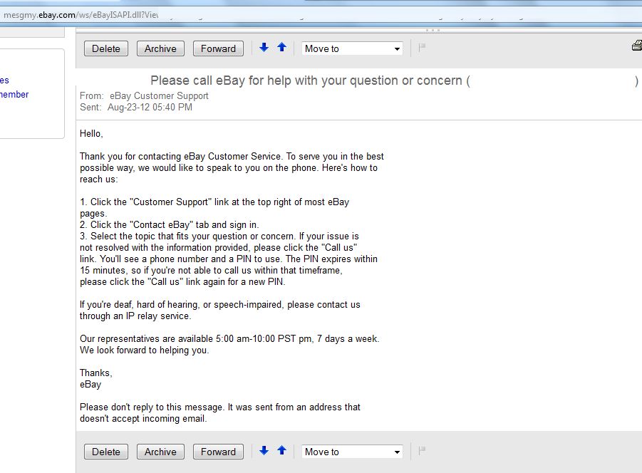 Please call eBay for help with your question or concern