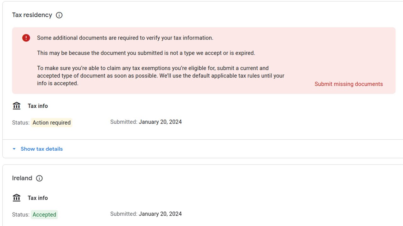 proof of tax residency google adsense