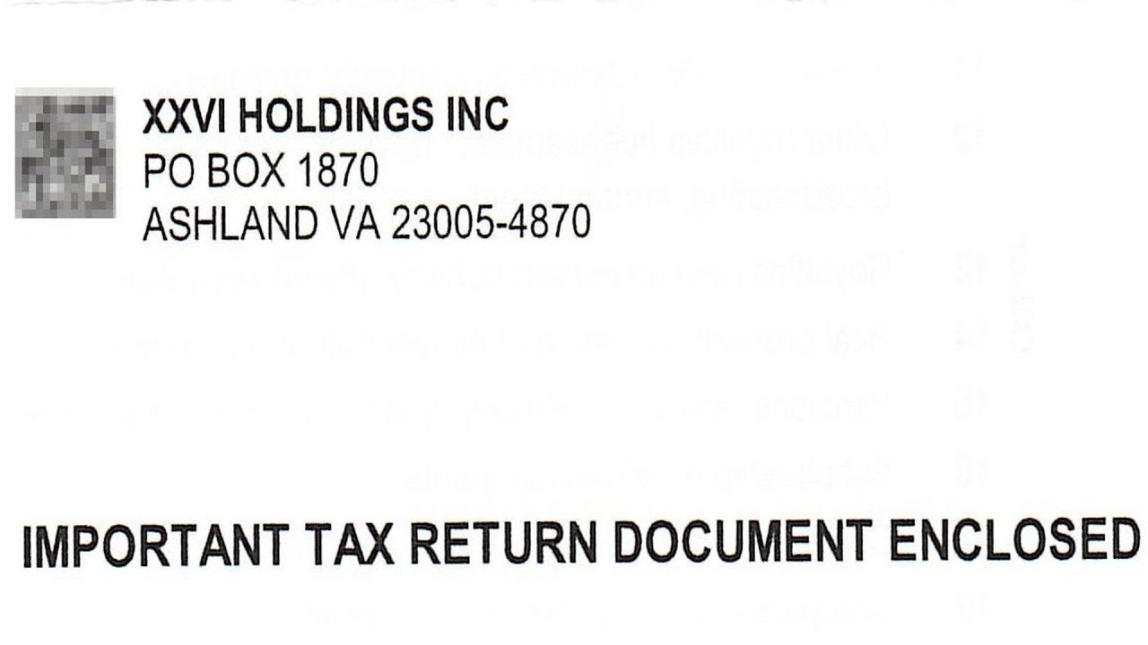 XXVI Holdings Inc letter Important Tax Return Izzy Laif video